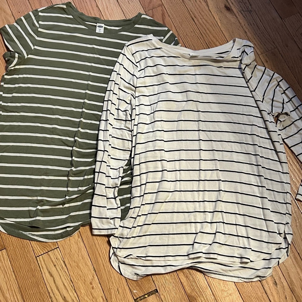 Old Navy Striped Long Sleeve Tees - Green and White